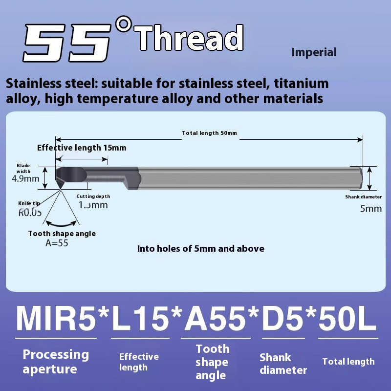 1124-MIR Integral Tungsten Carbide Inserts for Stainless Steel Small Bore Threaded Tools Small Threaded Turning Tools Shandong Denso Pricision Tools Co.,Ltd.
